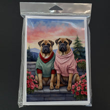 Load image into Gallery viewer, Bullmastiff Two Hearts Greeting Cards - Blank Note Cards – 8-Pack of Artist-Designed Cards with Envelopes