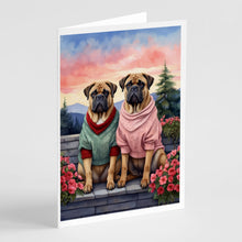 Load image into Gallery viewer, Bullmastiff Two Hearts Greeting Cards - Blank Note Cards – 8-Pack of Artist-Designed Cards with Envelopes