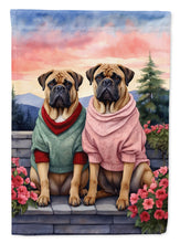 Load image into Gallery viewer, Bullmastiff Two Hearts Garden Flag –  Romantic Dog Pair with Sunset &amp; Mountain Background