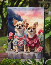 Load image into Gallery viewer, Chihuahua Two Hearts Garden Flag –  Romantic Dog Pair with Sunset &amp; Mountain Background