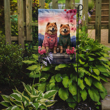 Load image into Gallery viewer, Chow Chow Two Hearts Garden Flag –  Romantic Dog Pair with Sunset &amp; Mountain Background