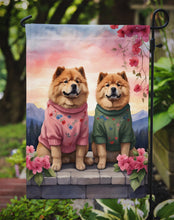 Load image into Gallery viewer, Chow Chow Two Hearts Garden Flag –  Romantic Dog Pair with Sunset &amp; Mountain Background