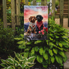 Load image into Gallery viewer, Cocker Spaniel Two Hearts Garden Flag –  Romantic Dog Pair with Sunset &amp; Mountain Background