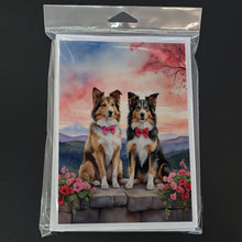 Load image into Gallery viewer, Collie Two Hearts Greeting Cards - Blank Note Cards – 8-Pack of Artist-Designed Cards with Envelopes