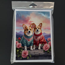 Load image into Gallery viewer, Corgi Two Hearts Greeting Cards - Blank Note Cards – 8-Pack of Artist-Designed Cards with Envelopes