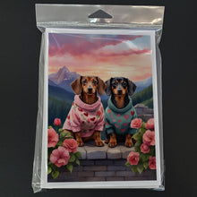 Load image into Gallery viewer, Dachshund Two Hearts Greeting Cards - Blank Note Cards – 8-Pack of Artist-Designed Cards with Envelopes