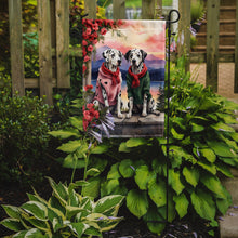 Load image into Gallery viewer, Dalmatian Two Hearts Garden Flag –  Romantic Dog Pair with Sunset &amp; Mountain Background