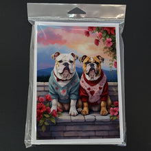 Load image into Gallery viewer, English Bulldog Two Hearts Greeting Cards - Blank Note Cards – 8-Pack of Artist-Designed Cards with Envelopes