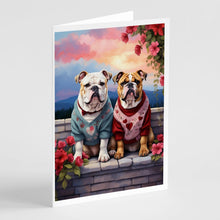 Load image into Gallery viewer, English Bulldog Two Hearts Greeting Cards - Blank Note Cards – 8-Pack of Artist-Designed Cards with Envelopes