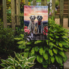 Load image into Gallery viewer, English Setter Two Hearts Garden Flag –  Romantic Dog Pair with Sunset &amp; Mountain Background