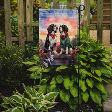 Load image into Gallery viewer, English Springer Spaniel Two Hearts Garden Flag –  Romantic Dog Pair with Sunset &amp; Mountain Background
