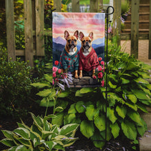 Load image into Gallery viewer, French Bulldog Two Hearts Garden Flag –  Romantic Dog Pair with Sunset &amp; Mountain Background