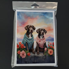 Load image into Gallery viewer, German Shorthaired Pointer Two Hearts Greeting Cards - Blank Note Cards – 8-Pack of Artist-Designed Cards with Envelopes
