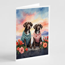 Load image into Gallery viewer, German Shorthaired Pointer Two Hearts Greeting Cards - Blank Note Cards – 8-Pack of Artist-Designed Cards with Envelopes