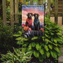 Load image into Gallery viewer, German Wirehaired Pointer Two Hearts Garden Flag –  Romantic Dog Pair with Sunset &amp; Mountain Background