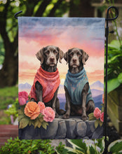 Load image into Gallery viewer, German Wirehaired Pointer Two Hearts Garden Flag –  Romantic Dog Pair with Sunset &amp; Mountain Background