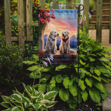 Load image into Gallery viewer, Great Pyrenees Two Hearts Garden Flag –  Romantic Dog Pair with Sunset &amp; Mountain Background