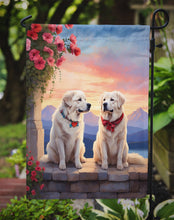 Load image into Gallery viewer, Great Pyrenees Two Hearts Garden Flag –  Romantic Dog Pair with Sunset &amp; Mountain Background