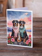 Load image into Gallery viewer, Greater Swiss Mountain Dog Two Hearts Greeting Cards - Blank Note Cards – 8-Pack of Artist-Designed Cards with Envelopes