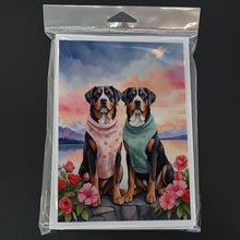 Load image into Gallery viewer, Greater Swiss Mountain Dog Two Hearts Greeting Cards - Blank Note Cards – 8-Pack of Artist-Designed Cards with Envelopes