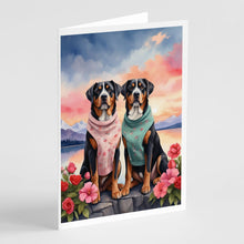 Load image into Gallery viewer, Greater Swiss Mountain Dog Two Hearts Greeting Cards - Blank Note Cards – 8-Pack of Artist-Designed Cards with Envelopes
