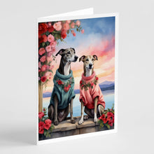 Load image into Gallery viewer, Greyhound Two Hearts Greeting Cards - Blank Note Cards – 8-Pack of Artist-Designed Cards with Envelopes