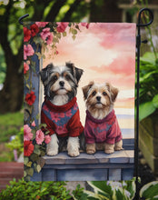 Load image into Gallery viewer, Havanese Two Hearts Garden Flag –  Romantic Dog Pair with Sunset &amp; Mountain Background