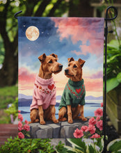 Load image into Gallery viewer, Irish Terrier Two Hearts Garden Flag –  Romantic Dog Pair with Sunset &amp; Mountain Background