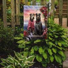 Load image into Gallery viewer, Irish Wolfhound Two Hearts Garden Flag –  Romantic Dog Pair with Sunset &amp; Mountain Background