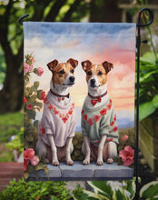 Load image into Gallery viewer, Jack Russell Terrier Two Hearts Garden Flag –  Romantic Dog Pair with Sunset &amp; Mountain Background
