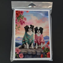 Load image into Gallery viewer, Japanese Chin Two Hearts Greeting Cards - Blank Note Cards – 8-Pack of Artist-Designed Cards with Envelopes