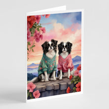 Load image into Gallery viewer, Japanese Chin Two Hearts Greeting Cards - Blank Note Cards – 8-Pack of Artist-Designed Cards with Envelopes