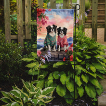 Load image into Gallery viewer, Japanese Chin Two Hearts Garden Flag –  Romantic Dog Pair with Sunset &amp; Mountain Background