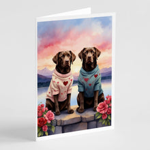 Load image into Gallery viewer, Chocolate Labrador Retriever Two Hearts Greeting Cards - Blank Note Cards – 8-Pack of Artist-Designed Cards with Envelopes