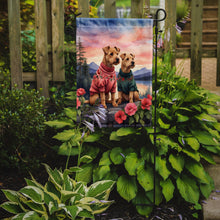 Load image into Gallery viewer, Lakeland Terrier Two Hearts Garden Flag –  Romantic Dog Pair with Sunset &amp; Mountain Background