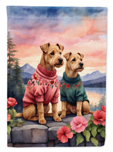 Load image into Gallery viewer, Lakeland Terrier Two Hearts Garden Flag –  Romantic Dog Pair with Sunset &amp; Mountain Background