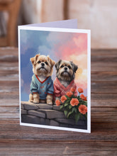 Load image into Gallery viewer, Lhasa Apso Two Hearts Greeting Cards - Blank Note Cards – 8-Pack of Artist-Designed Cards with Envelopes