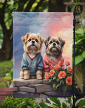 Load image into Gallery viewer, Lhasa Apso Two Hearts Garden Flag –  Romantic Dog Pair with Sunset &amp; Mountain Background