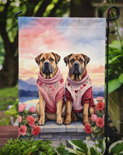 Load image into Gallery viewer, Mastiff Two Hearts Garden Flag –  Romantic Dog Pair with Sunset &amp; Mountain Background