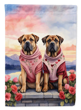 Load image into Gallery viewer, Mastiff Two Hearts Garden Flag –  Romantic Dog Pair with Sunset &amp; Mountain Background