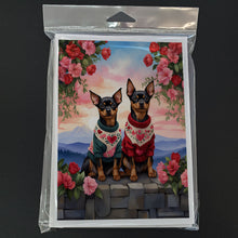 Load image into Gallery viewer, Miniature Pinscher Two Hearts Greeting Cards - Blank Note Cards – 8-Pack of Artist-Designed Cards with Envelopes