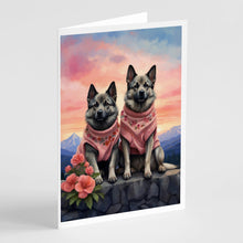 Load image into Gallery viewer, Norwegian Elkhound Two Hearts Greeting Cards - Blank Note Cards – 8-Pack of Artist-Designed Cards with Envelopes