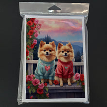 Load image into Gallery viewer, Pomeranian Two Hearts Greeting Cards - Blank Note Cards – 8-Pack of Artist-Designed Cards with Envelopes