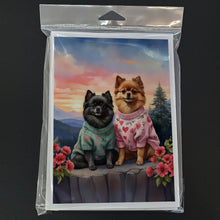 Load image into Gallery viewer, Pomeranian Two Hearts Greeting Cards - Blank Note Cards – 8-Pack of Artist-Designed Cards with Envelopes