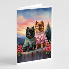 Load image into Gallery viewer, Pomeranian Two Hearts Greeting Cards - Blank Note Cards – 8-Pack of Artist-Designed Cards with Envelopes