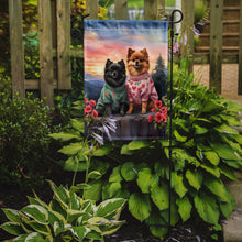 Load image into Gallery viewer, Pomeranian Two Hearts Garden Flag –  Romantic Dog Pair with Sunset &amp; Mountain Background
