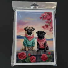 Load image into Gallery viewer, Pug Two Hearts Greeting Cards - Blank Note Cards – 8-Pack of Artist-Designed Cards with Envelopes