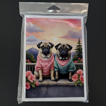 Load image into Gallery viewer, Pug Two Hearts Greeting Cards - Blank Note Cards – 8-Pack of Artist-Designed Cards with Envelopes