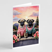 Load image into Gallery viewer, Pug Two Hearts Greeting Cards - Blank Note Cards – 8-Pack of Artist-Designed Cards with Envelopes