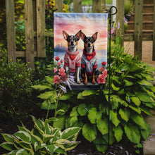 Load image into Gallery viewer, Rat Terrier Two Hearts Garden Flag –  Romantic Dog Pair with Sunset &amp; Mountain Background